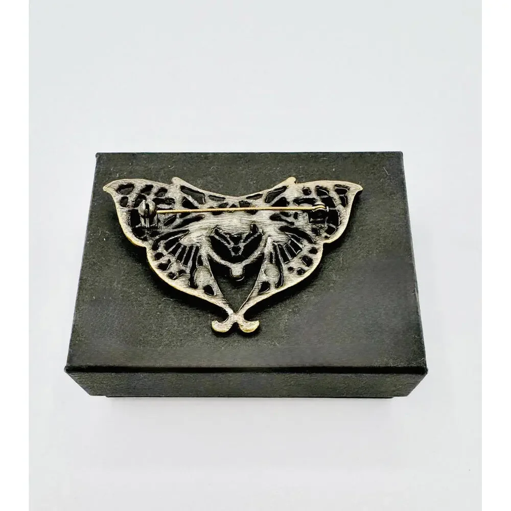 Retro Orchard Design multi color crystal with marcasite butterfly brooch